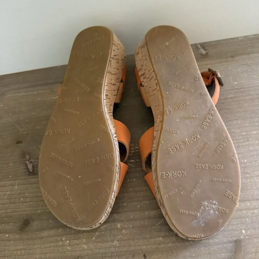 KORK EASE Orange Leather Platform Cork Heel Sandals Women Size 8